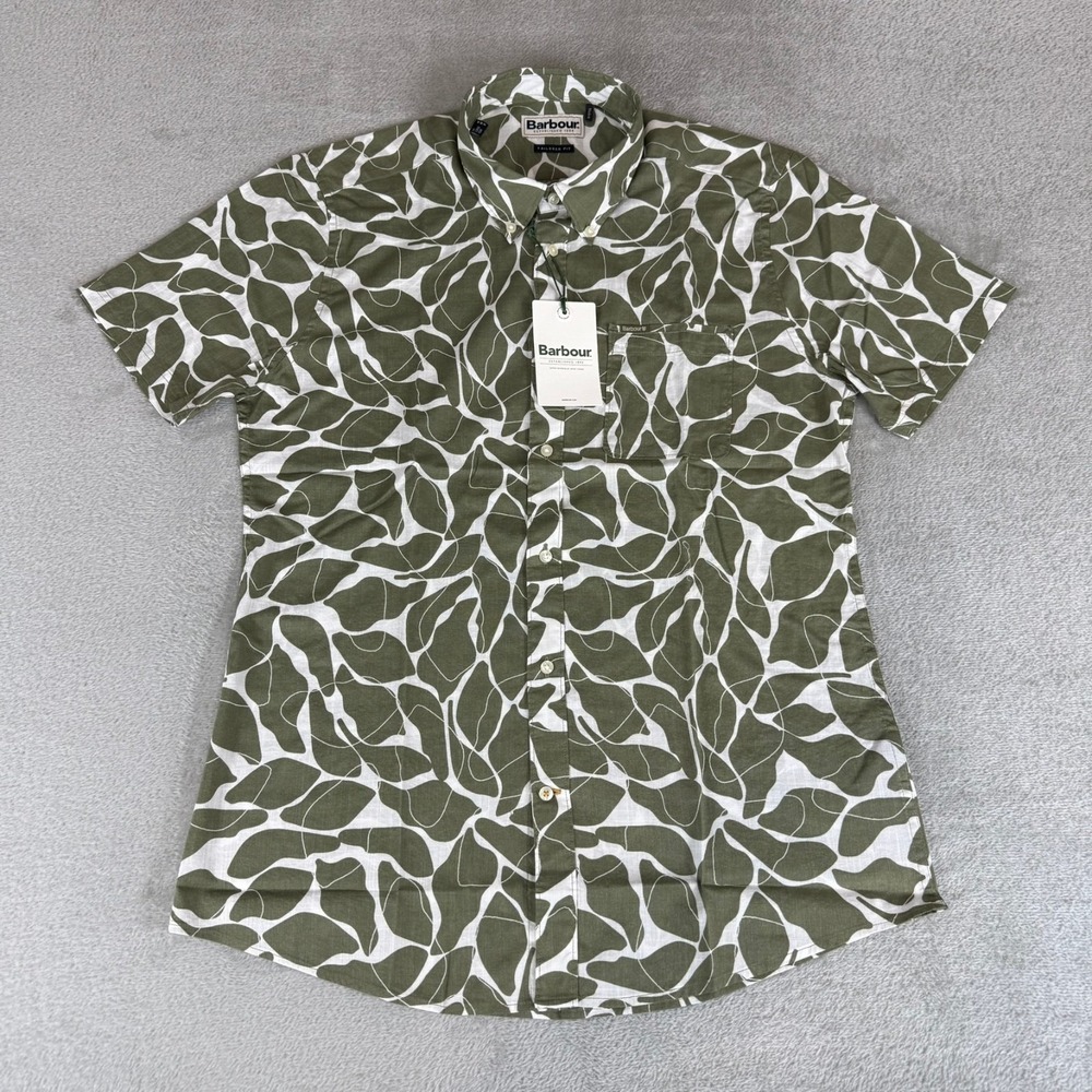Barbour Spillroad Button-Down Shirt Mens Small Moss Green Tailored Pocket NWT